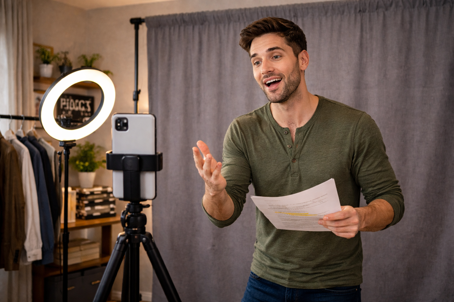 Actor recording an audition on his phone